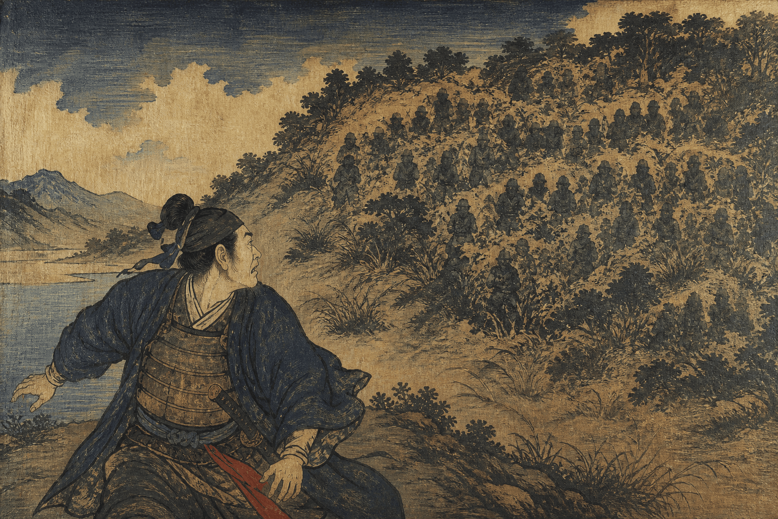 草木皆兵 山の草が兵に見える
